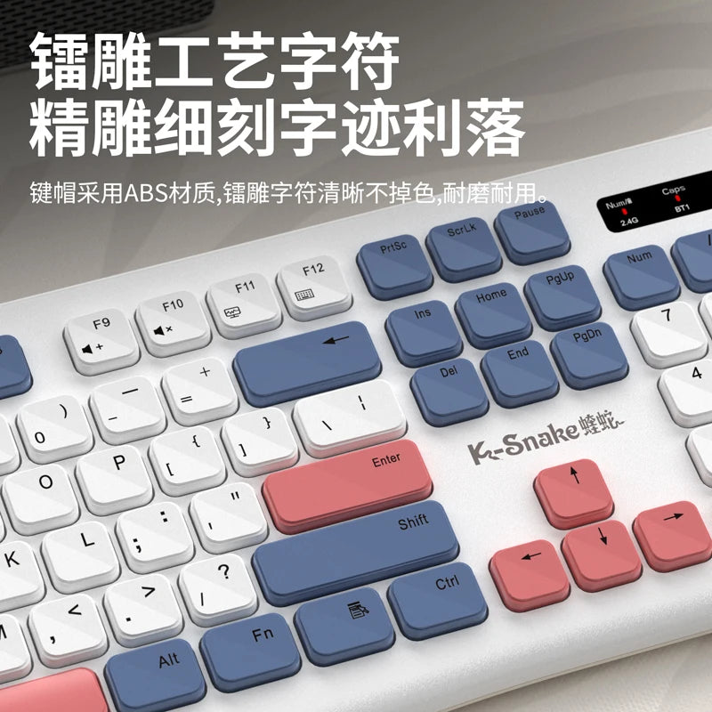 Ks Bluetooth Keyboard and Mouse Combo，Full Size Wireless Dual-Mode Connection，Low-Noise Keys for Desktop/Laptop