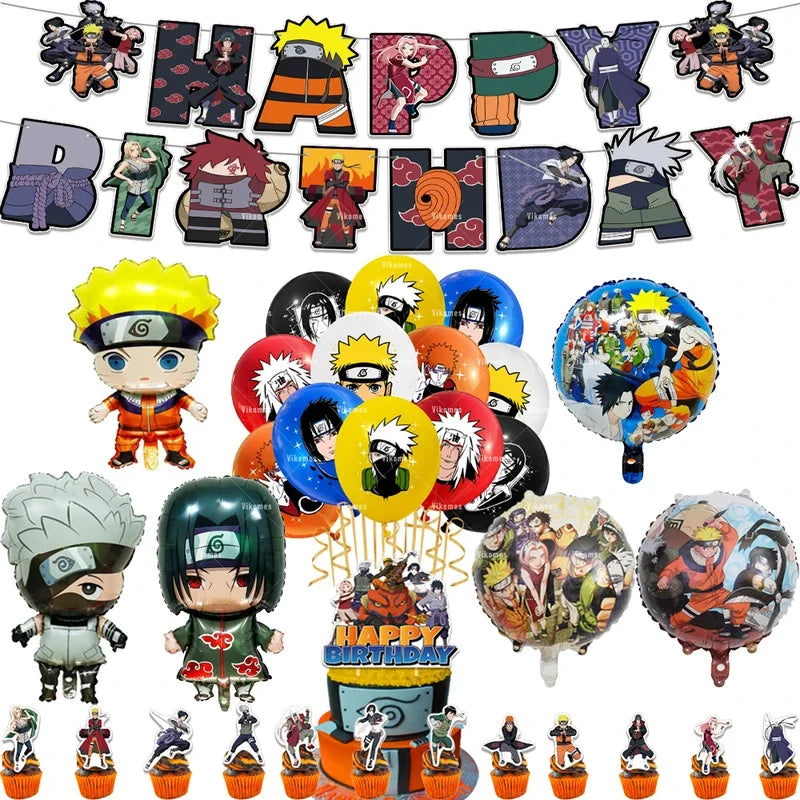 Naruto Kakashi Balloons Uchiha Sasuke Ballons Happy Birthday Banner Party Decoration Kids Toy Cake Topper Disposable Tableware