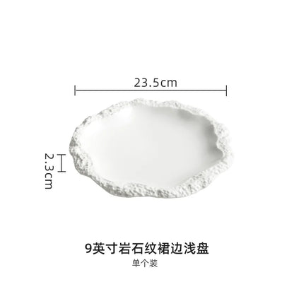 Rock Pattern Skirt Plate Dish Dish Household Ceramic Flat Shallow Plate Hotel Display Plate