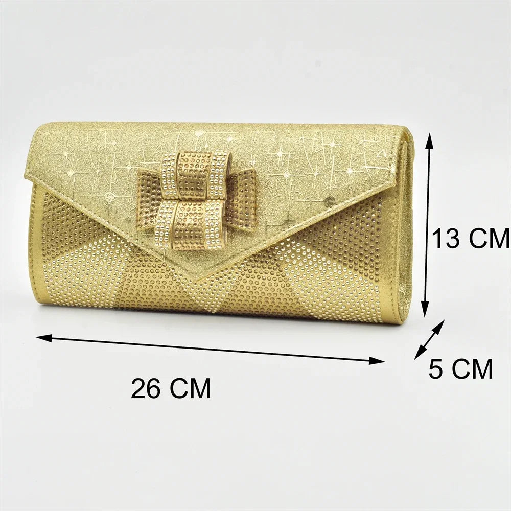 Latest Shoes and Bag Set for Women 2025 Plus Size Heels 43 Low Heels Italian Women Shoes with Bag Set Decorated with Rhinestone
