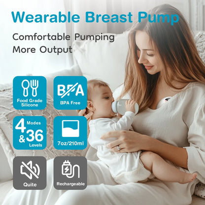 MAMIJOY Wearable Electric Breast Pump 2PCS 4Modes & 36Levels Hands Free Low Niose 210mlCapaciy Gift 10PCS Milk Storage Bag EB46D