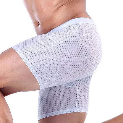 2025 Boxers Briefs Man Ice Silk Shorts Underpants Male Large Size Men's Mesh Panties Breathable Long Boxer For Mens Underwear
