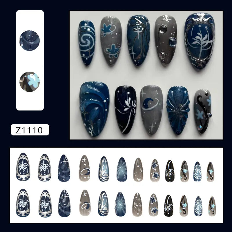 24pcs Red Star Print Fake Nails Sweet Cool Short Almond Press on Nail for Women Wearable Detachable Ins Spice Girl False Nails