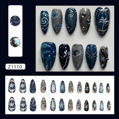 24pcs Red Star Print Fake Nails Sweet Cool Short Almond Press on Nail for Women Wearable Detachable Ins Spice Girl False Nails