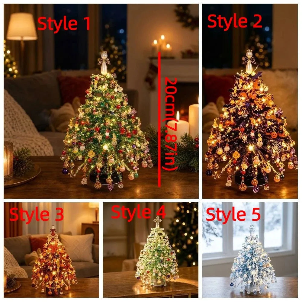 Handmade DIY Beaded Christmas Tree Kit with Light Up Crystal Bead Mini Bead Weaving Set Sparkling Educational