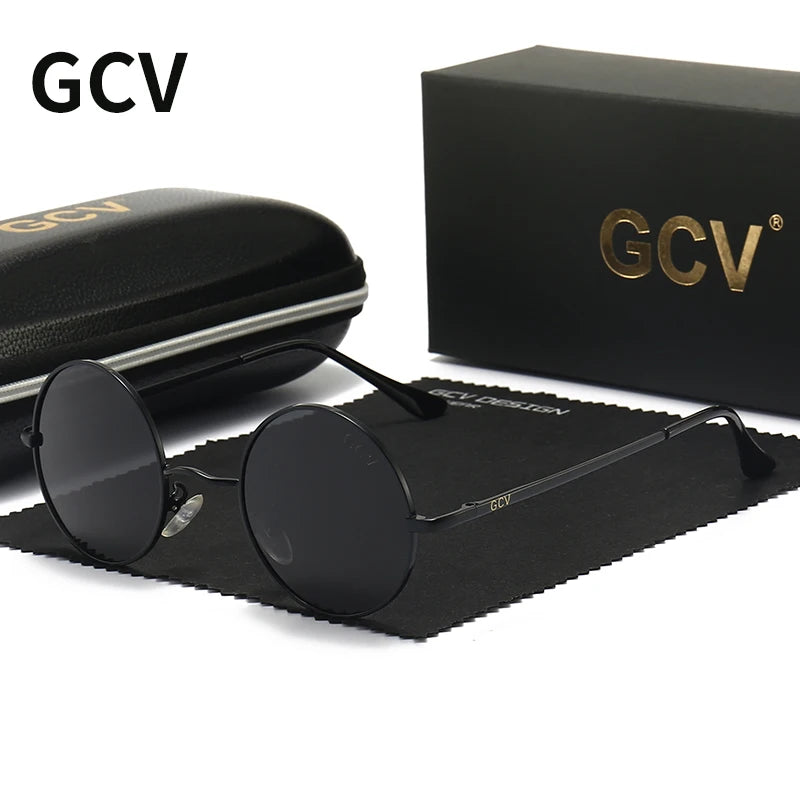 GCV Brand Copper Alloy Steampunk Round Polarized Sunglasses Vintage Men Women Male Female Sun Glasses Classic UV400 Metal