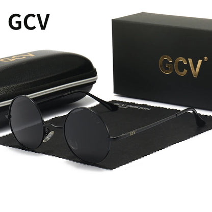 GCV Brand Copper Alloy Steampunk Round Polarized Sunglasses Vintage Men Women Male Female Sun Glasses Classic UV400 Metal