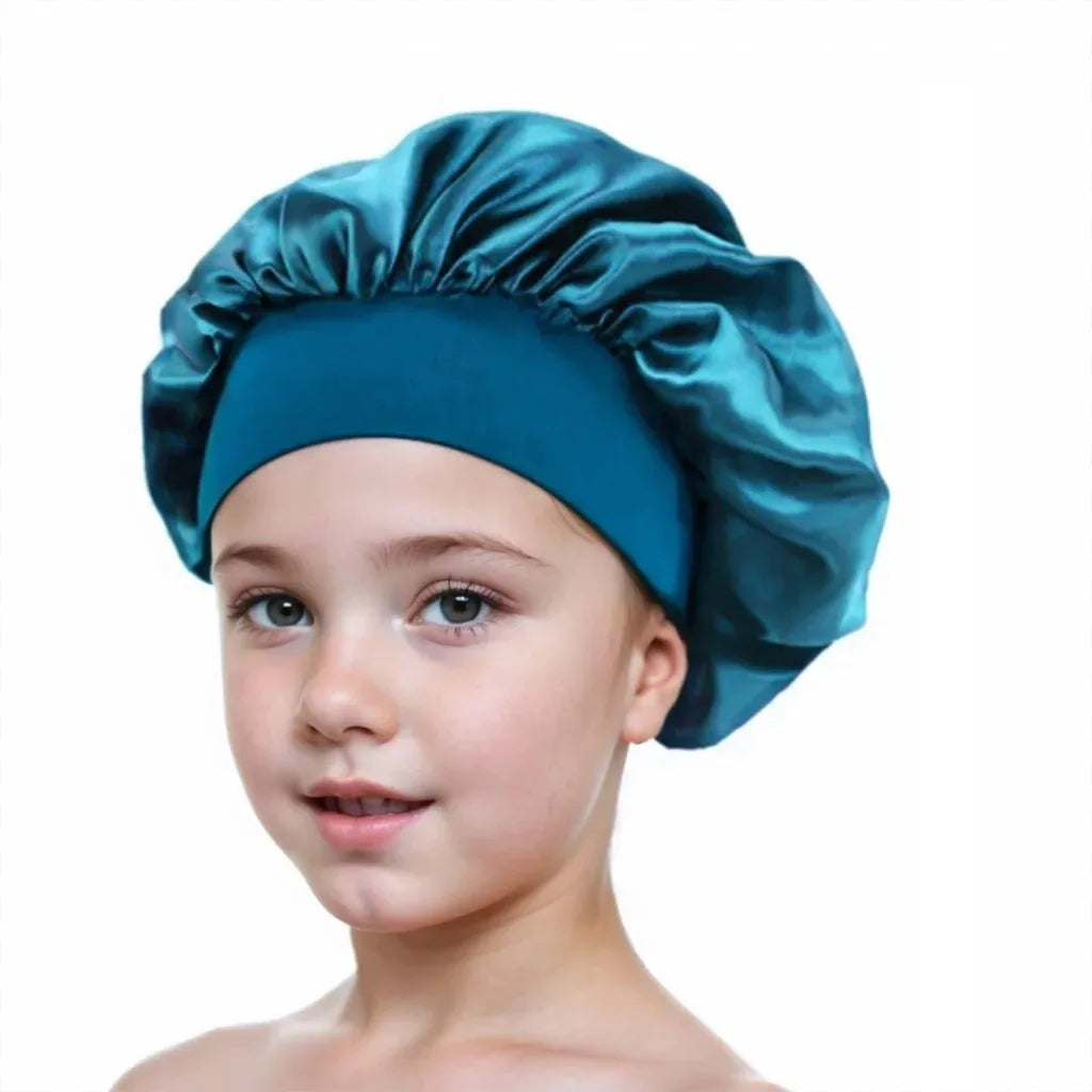 Kids Sleep Cap Satin Bonnet for Child Girls Boys Toddler Night Sleeping Hat Elastic Solid Blank Cook Beanie Soft Turban Headwear