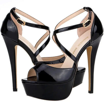 2026 Women Sandals 14CM Platform High Heels Sexy Ankle Strap Sandal Open Toe Stilettos Party Dress Wedding Shoes Plus Size 44