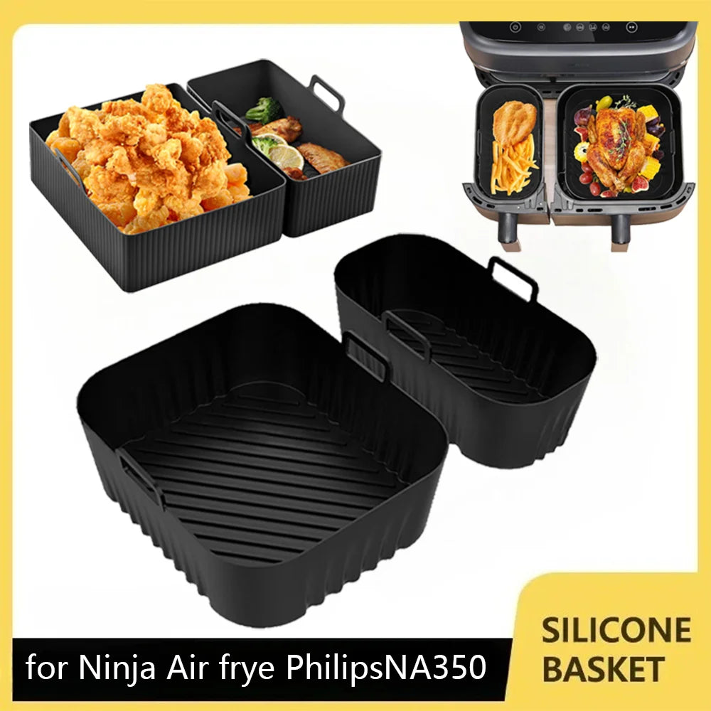 2Pcs For Ninja NA350 Reusable Air Fryer Tray Silicone Mold Air Fryer Liner Basket For Non-Stick Waffle Mold & Splash Guard Tool