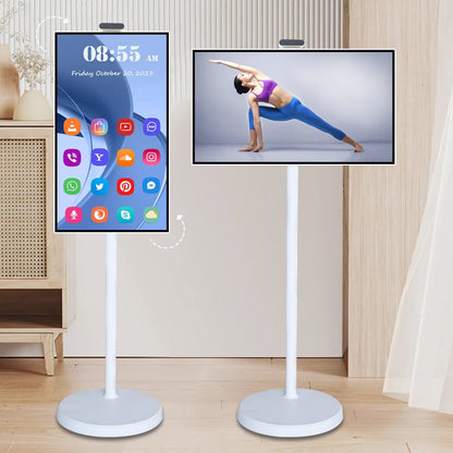 32 Inch Portable Smart TV Rotation Touch Screen Portable  Camera  Display Tablet PC Stand Wheels Television Rechargeable