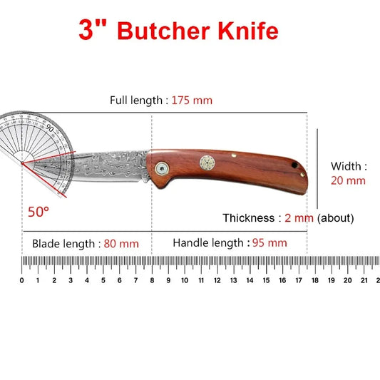 Folding Blade Kitchen Knife Stainless Steel Meat Cleaver With Wood Handle Cooking Household Meat Fruit Vegetables Barbecue Knife