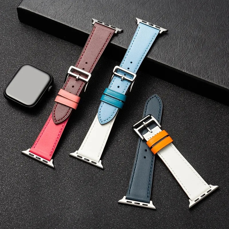 Leather Watch Straps For Apple Watch Band 46mm 44mm 49mm 45mm 42mm 40mm 41mm Bracelet Iwatch Series 11-10-9-8-7-6-5 Se-Ultra 2/3