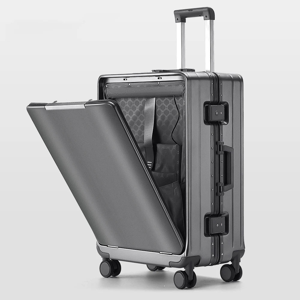 KLQDZMS 20 Inch Portable Front Opening Suitcase With Large Capacity 24 Inch Business Trip Travel Cabin Rolling Luggage Bag