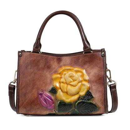 New Genuine Leather Handbag Retro Women's Casual Handcrafted Stroked Color Top Grain Cowhide Single Shoulder Crossbody Bag