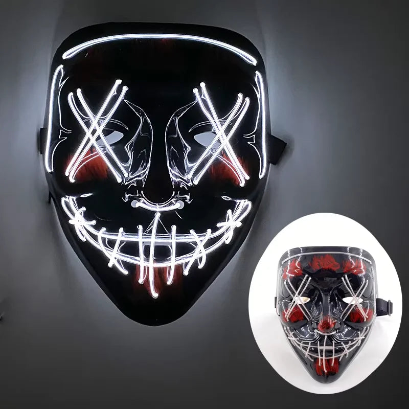 Wireless LED Purge Mask Neon Glow In Dark Scary Grimace Full Face Mask Cosplay Rave Bar Club Masquerade Carnival Party Decor