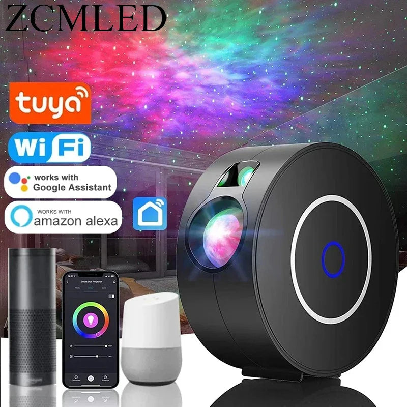 Tuya WiFi Intelligent Aurora Galaxy Starry Sky Projector Intelligent Voice Control System APP Control Projector LED Lights Gift