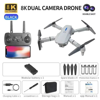 2026 E88 Drone 8K 5G HD Dual Camera Aerial Photography Remote Control Screen Display Control Aircraft Quadcopter Adulthood Toy