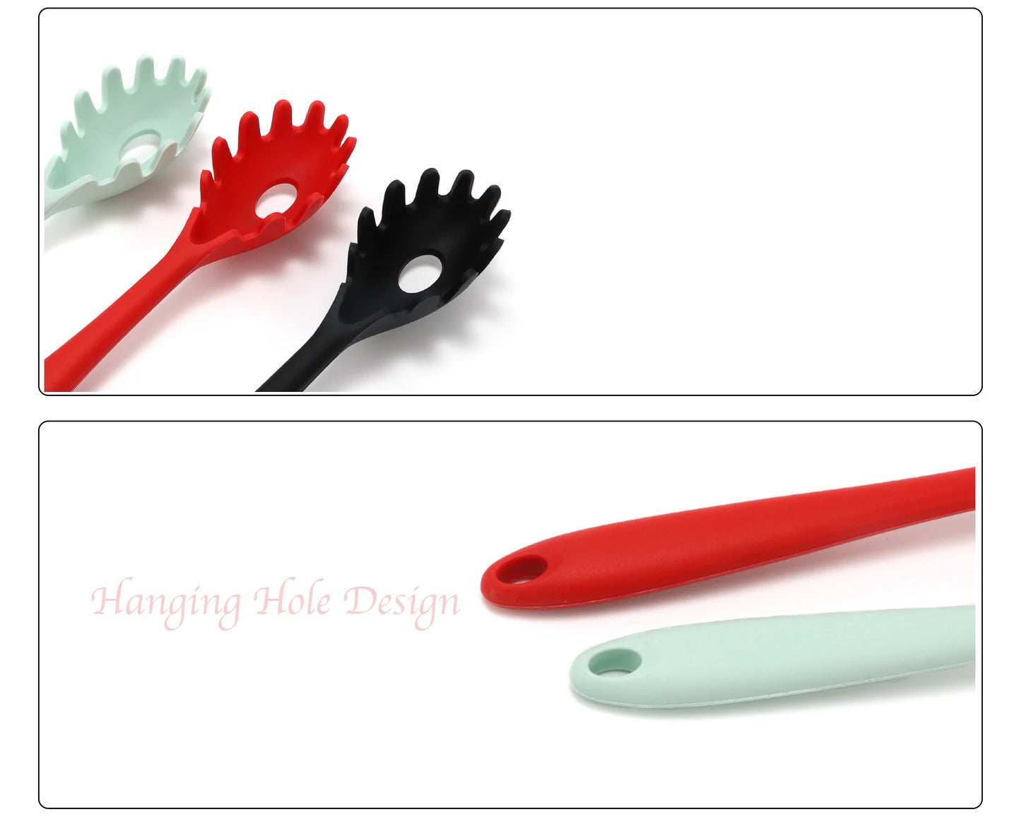 11.2 inch Pasta Fork Premium Silicone Spaghetti Strainer Heat Resistant Noodle Spoon Server Food Grade Kitchen Cooking Tools