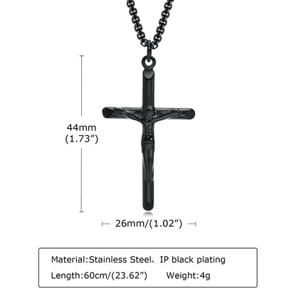 Stainless Steel Cross Necklace Catholicism Jesus Pendant Gold Color Collar Church Prayer Faith Jewelry for Men Women Gift
