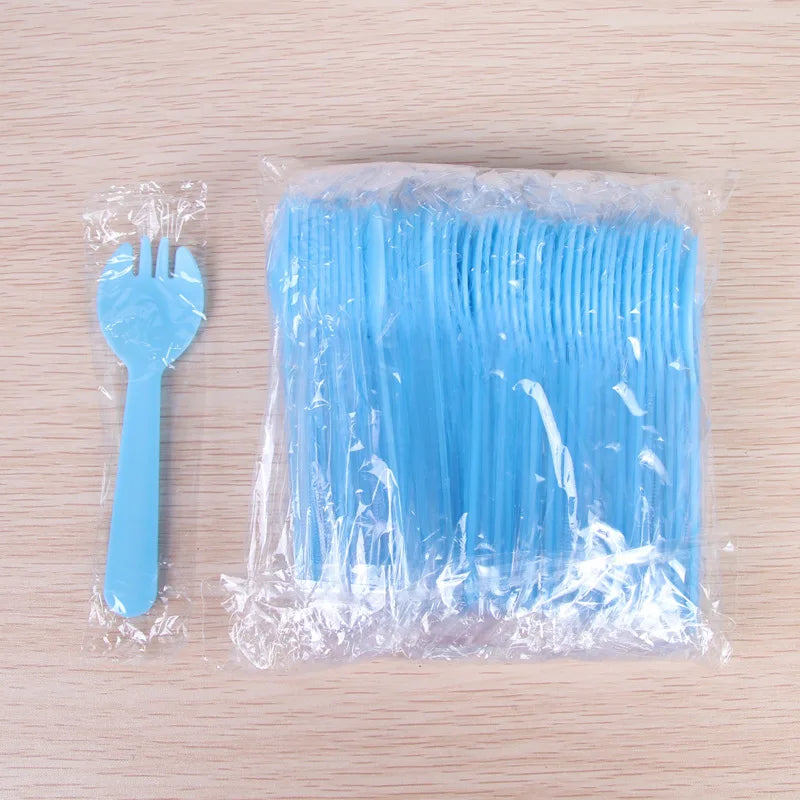 50/100pieces/Pack Disposable Plastic Frosted Fork Spoons Wholesale Fruit Spoons Cake Dessert Tableware Independent Packaging