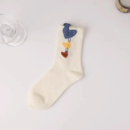 New Style Crew Socks for Women Spring Fashion Cute Flower Long Cotton Socks Japanese Style Breathable Casual Trendy Absorb Sweat