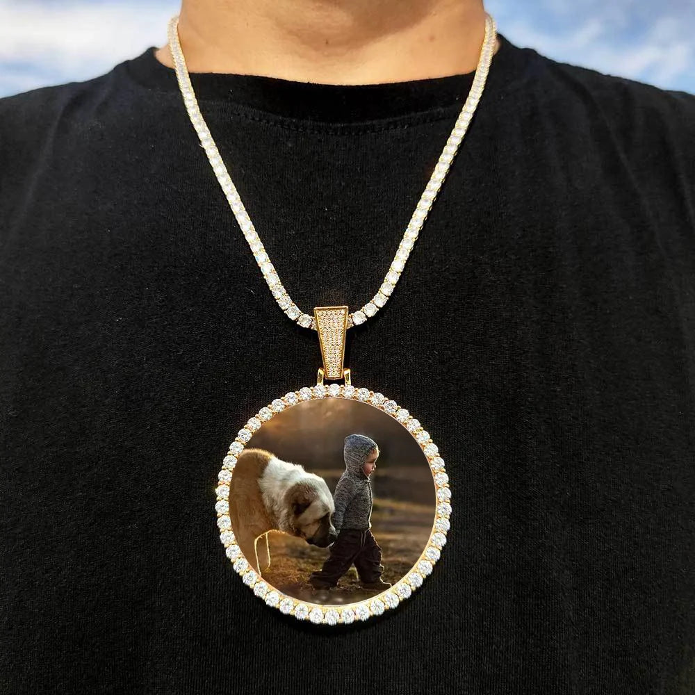 Custom Made Big Photo Medallions 18k Gold Necklace Pendant Iced Out Cuban Men Hip Hop Picture Jewelry Gift Can Free Custom Logo
