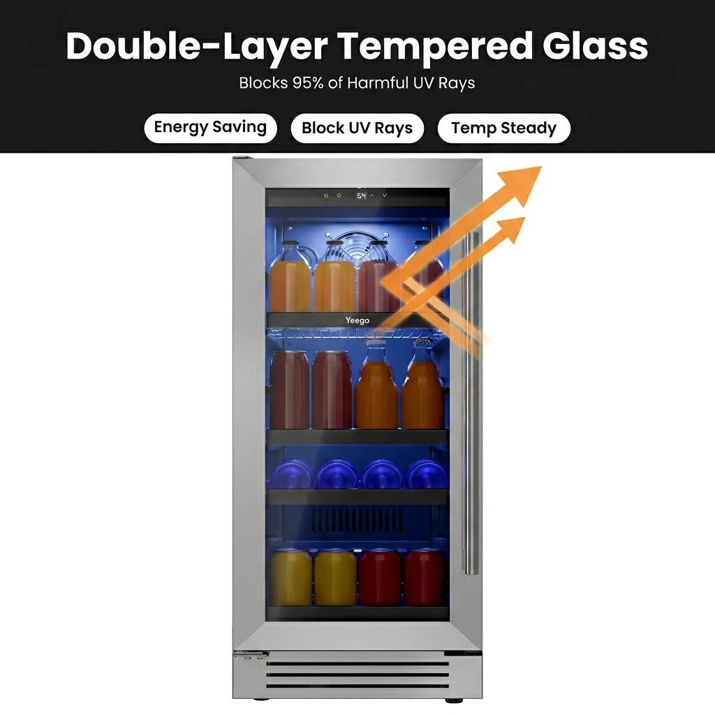 Under Counter Beverage Cooler 85L Built-in Refrigerator 80 Cans Fast Cooling 34°F-54°F 3.0 cu ft Stainless Steel Freestanding Wine Beer Fridge for Kitchen Bar