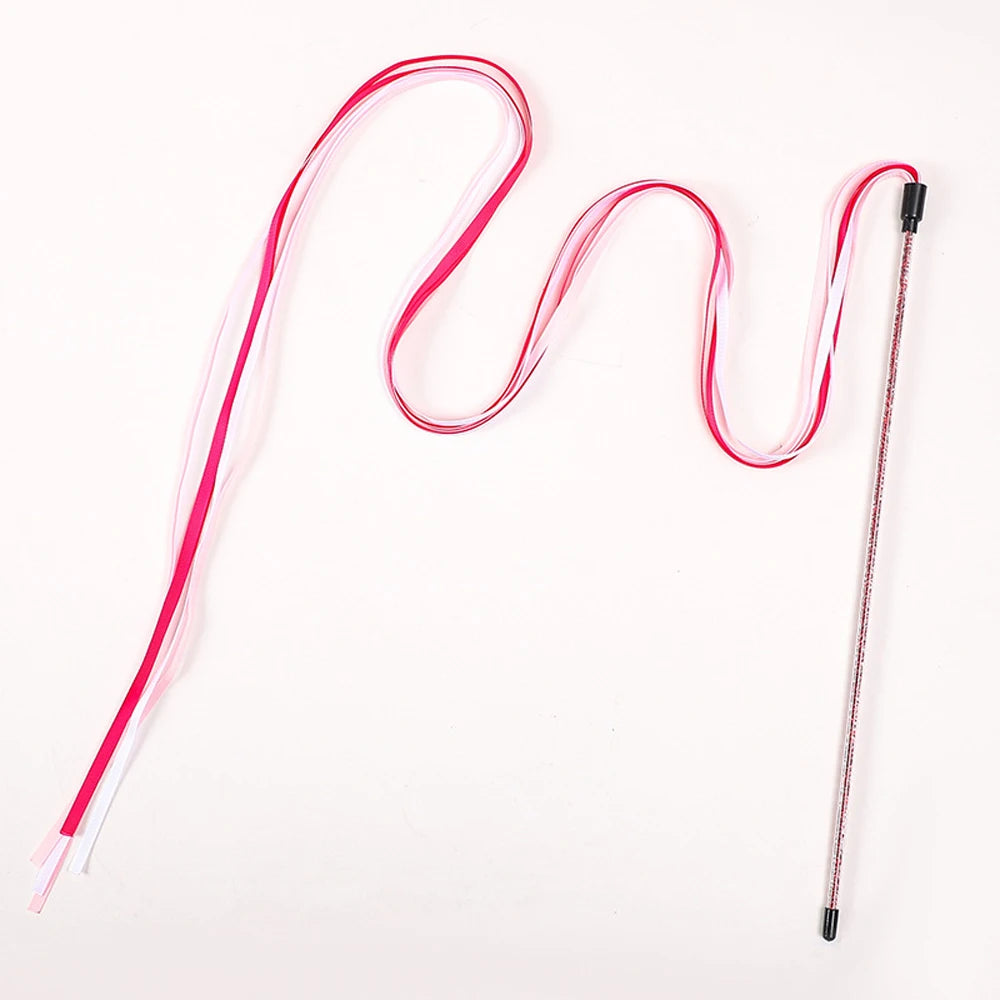 Long Ribbon Interactive Cat Toy Satin Ribbon Cat Teaser Rod Toy Kitten Playing Teaser Wand Pet Toy