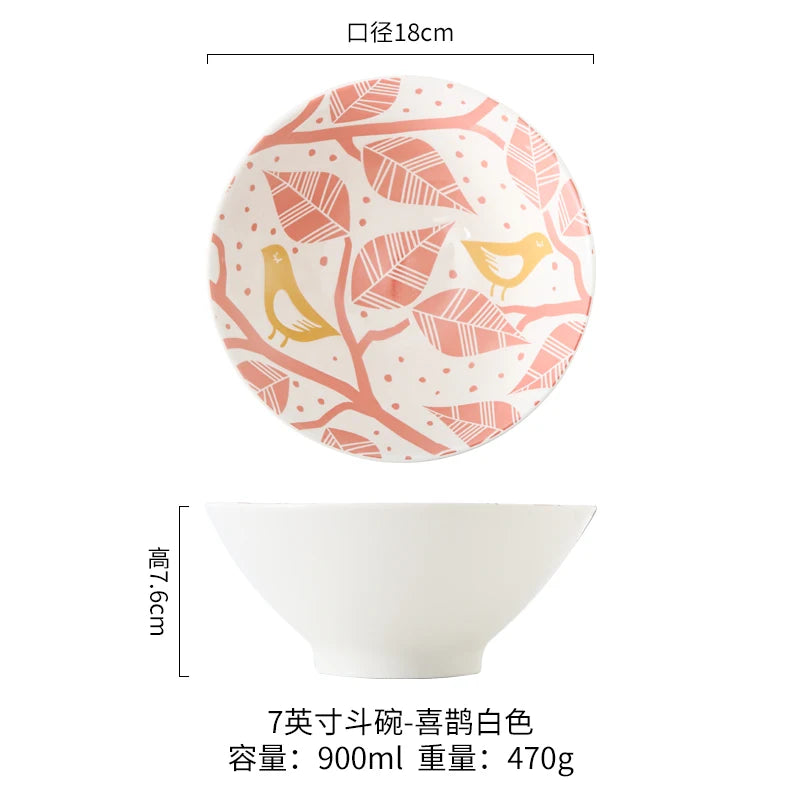 Japanese Ramen Bowl Household Soup Bowl Salad Bowl Ceramic Tableware Instant Noodle Bowl Ceramic Tableware