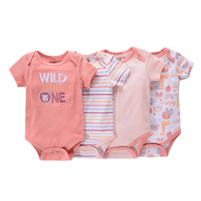 4Pieces Newborn Baby Boy Clothes Cartoon Cotton Romper Summer Short Sleeve Baby Girl Clothes 0-12M Print Bodysuit Bebes