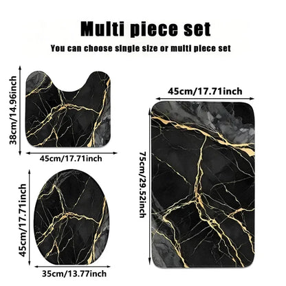 VIKAMA Gold Marble Bath Mat Set, 3PCS Non-Slip Absorbent Rugs for Bathroom Floor, Shower, Toilet