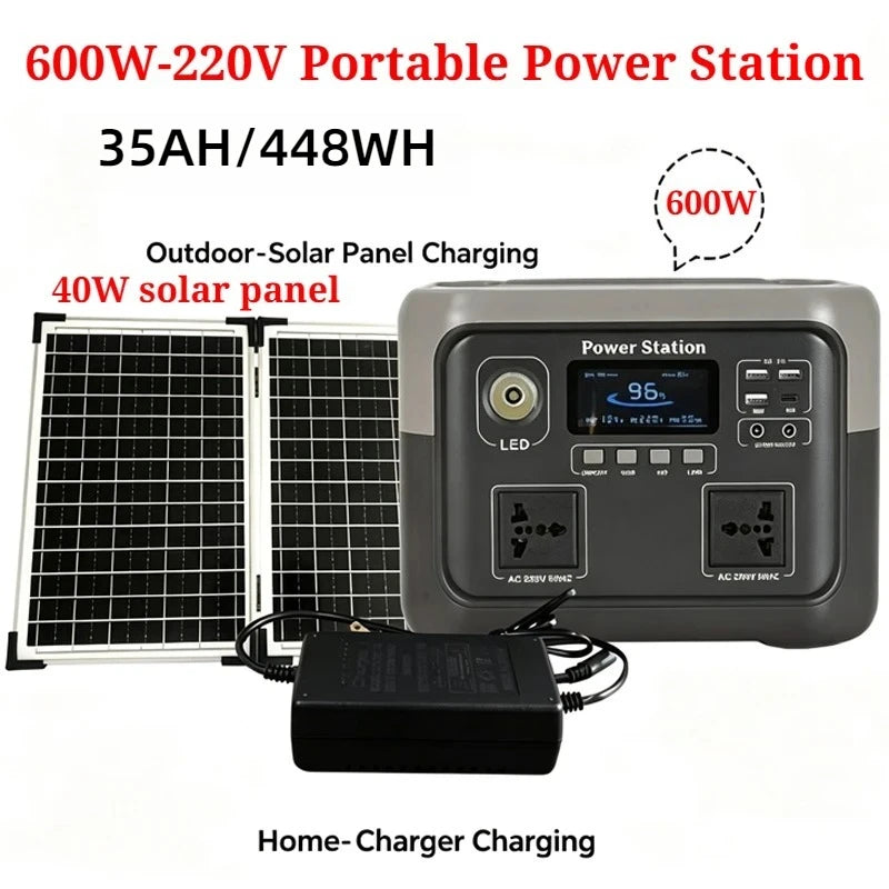 800W 46Ah Portable Power Station 600W/800W 589WH Solar Generator Backup PowerBank for Outdoor Camping, Home Emergency, RV Travel