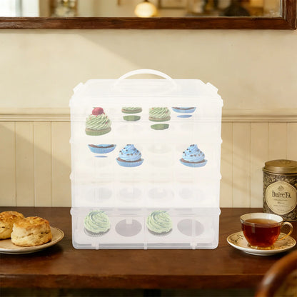 4-Tiers Cupcake Carrier 48 Holes Cakes Holder Bread Storage Display Box for Wedding Birthday Party