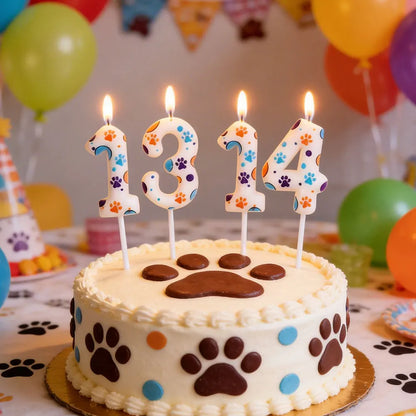Cute Puppy Paw Print Number Birthday Cake Candle Kawaii Puppy Cake Candles Baking Individually Pack 3D Adorable Cake Decorations
