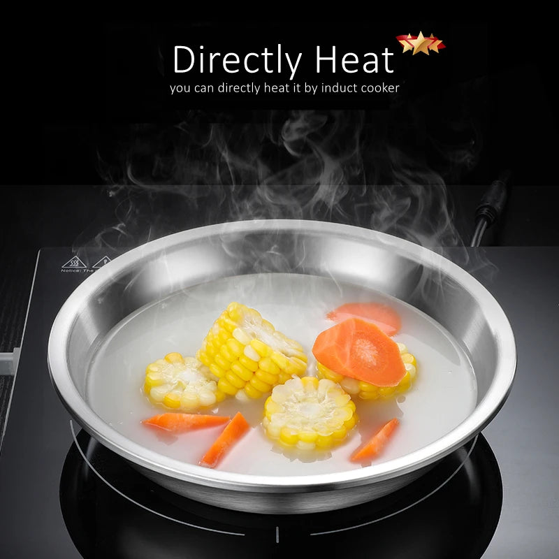 22/24/26cm Diameter Pure 304 Stainless Steel Platters LFGB Certified Fall Resistant Dinning Plate Well Polished Tableware