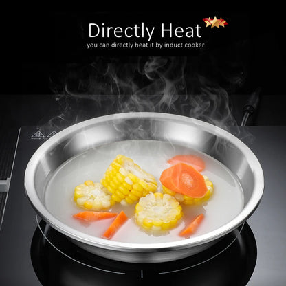 22/24/26cm Diameter Pure 304 Stainless Steel Platters LFGB Certified Fall Resistant Dinning Plate Well Polished Tableware