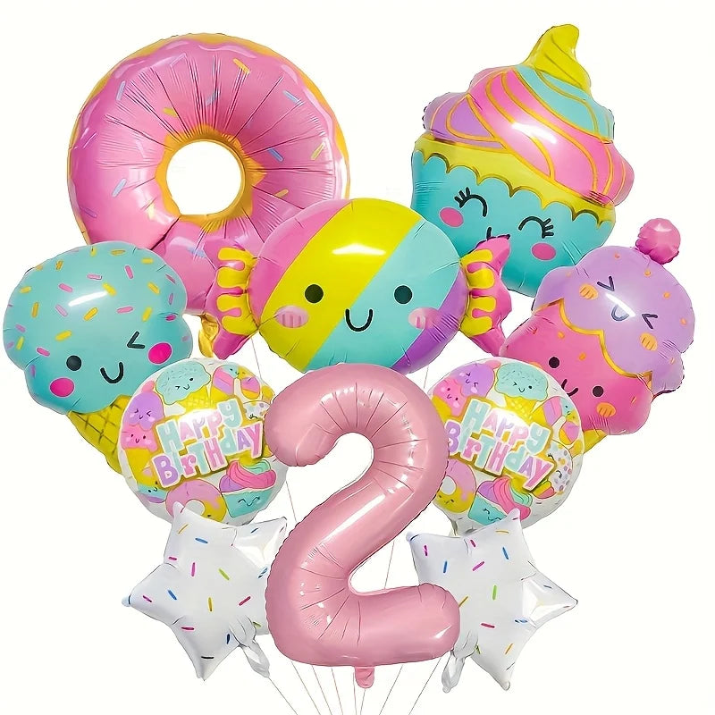 12pcs Ice Cream Balloons Sweet and Fashionable Birthday Party Decorations Pink Numbers for Candy Birthday Party Decorations Gift