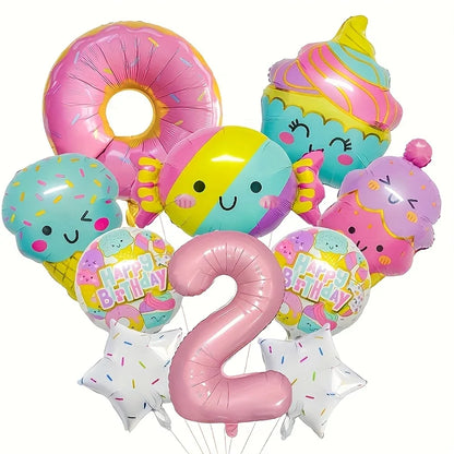 12pcs Ice Cream Balloons Sweet and Fashionable Birthday Party Decorations Pink Numbers for Candy Birthday Party Decorations Gift