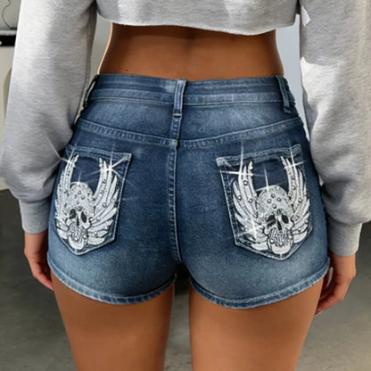 High Waist Distressed Denim Shorts Female Jeans Womens Jeans Shorts Vintage Y2K Punk Style Embroidered Hot Pants