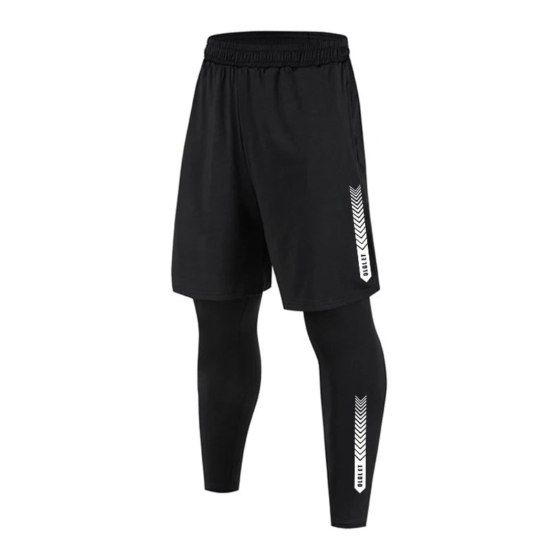Men's Running Jogging 2 Piece Set Quick Dry Sports Shorts and Compression Tights Athletic Training Wear