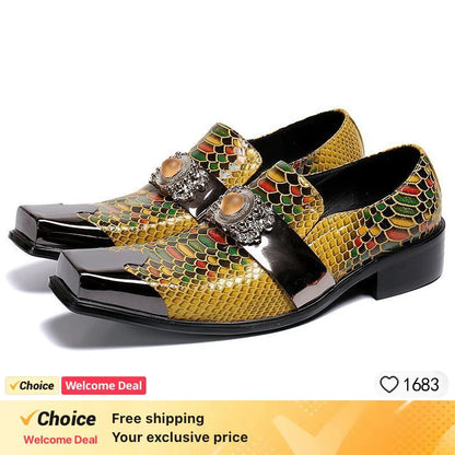 Fashion Gentleman Dressing Shoes Metal Pointed Toe Patchwork Crystal Designer Wedding Party Brand Customized Shoes Men Plus Size