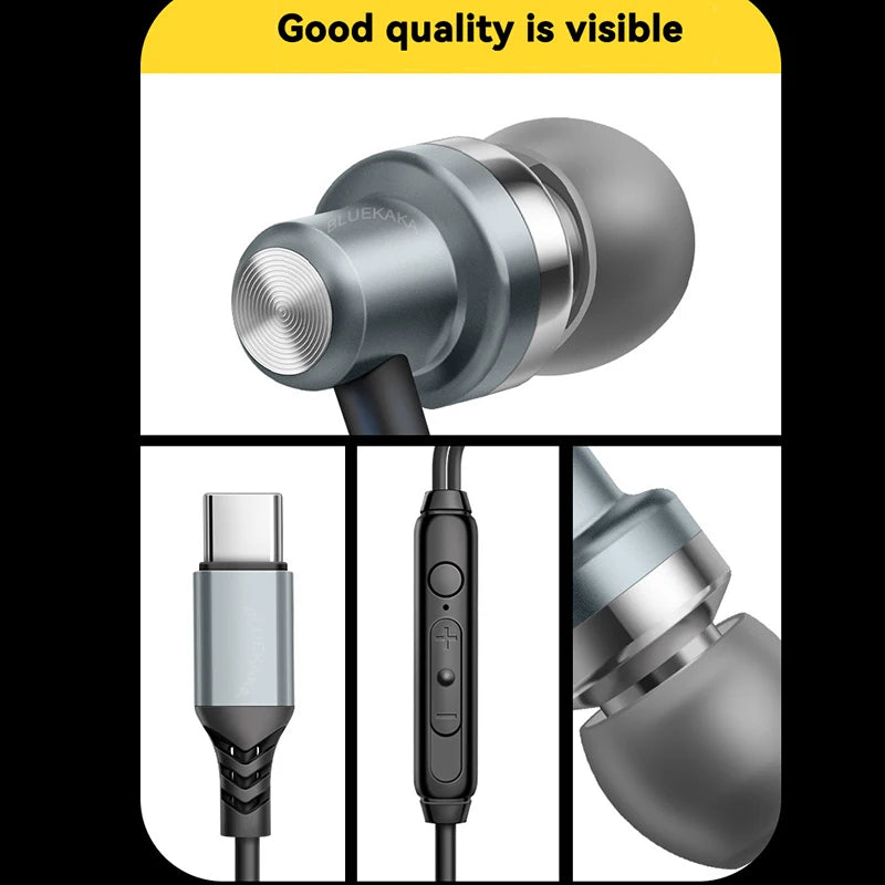 9D HIFI Heavy Bass Gaming Headphones Type-C Digital Chip Metal Magnetic Music Earbuds with Microphone In-Ear Headphone Universal