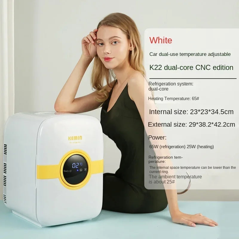 Mini refrigerator for storing facial masks, facial creams and cosmetics. Beauty refrigeration for skin care cosmetics.