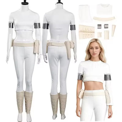 Padme Cosplay Amidala Fantasia Costume White Uniform Cloak Belt Movie Space Battle Disguise for Women Halloween Carnival Suit