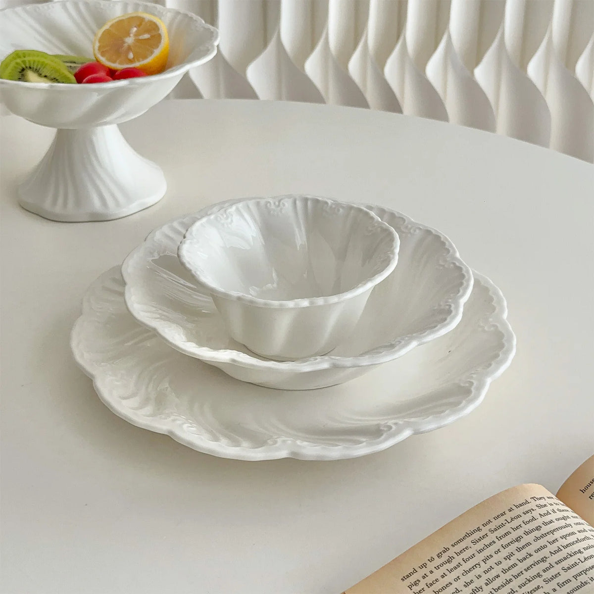 New French Minimalist Style High Temperature Fired Ceramics Plates Dinner Sets Stem-Dish Rice Fruit Bowl Salad Plate Tableware