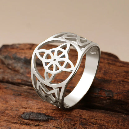 LIKGREAT Witch Knot Ring for Women Men Hollow Stainless Steel Finger Rings Celtic Vintage Amulet Protection Couple Jewelry Gifts
