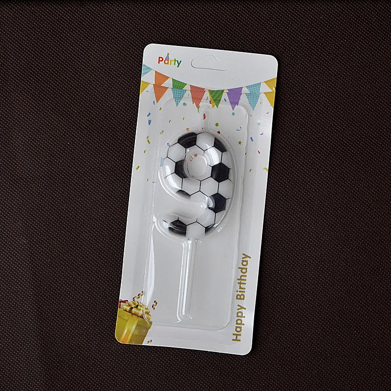 Black White Soccer Number Birthday Candle 0‑9 Football Pattern Digital Cake Topper Soccer Sports Theme Party Cake Decor Supplies