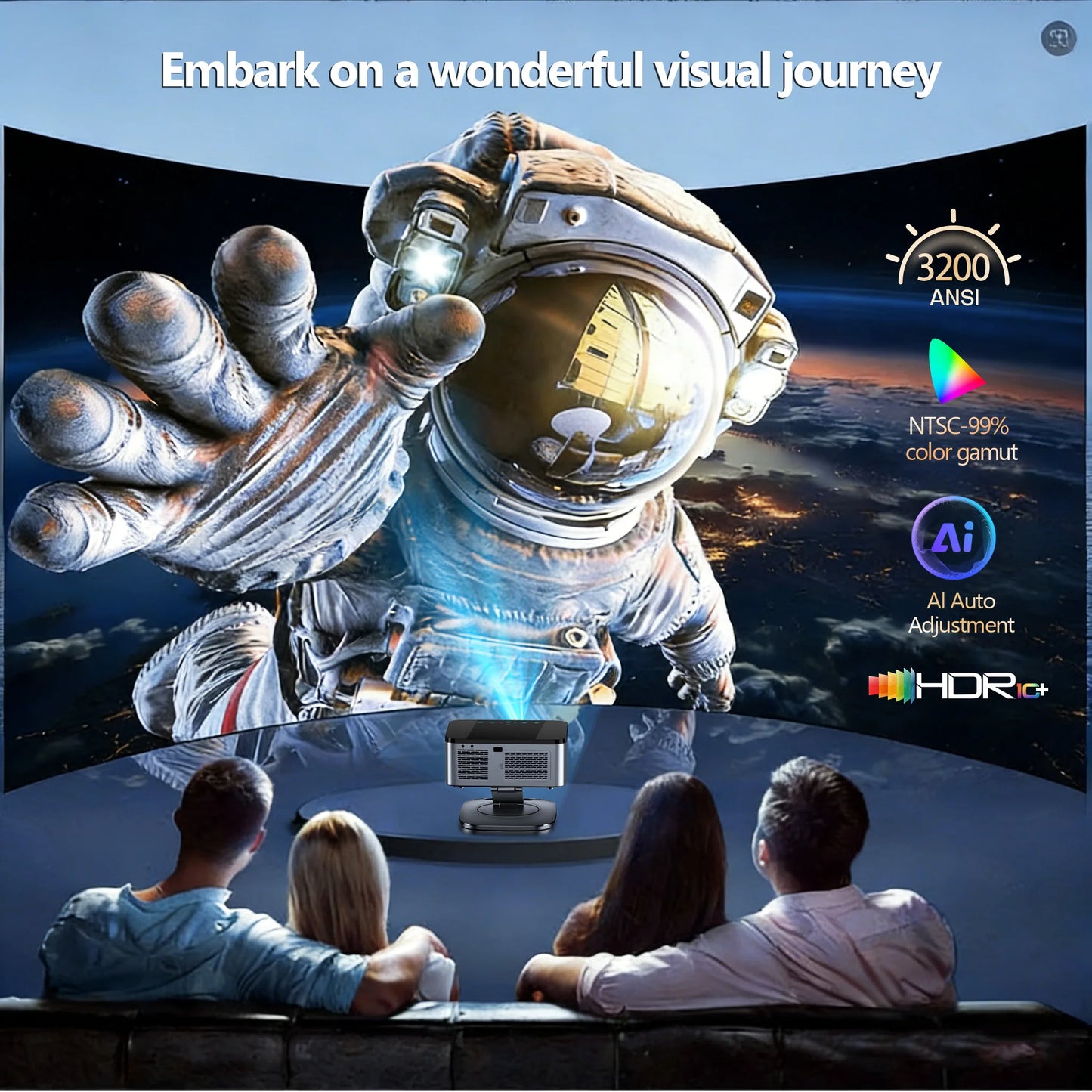 XIWBSY 3200ANSI T07Plus Google Voice Projector Android 14.0 Netflix Projector BT5.4 Wifi6 Home Theater Google TV Projector