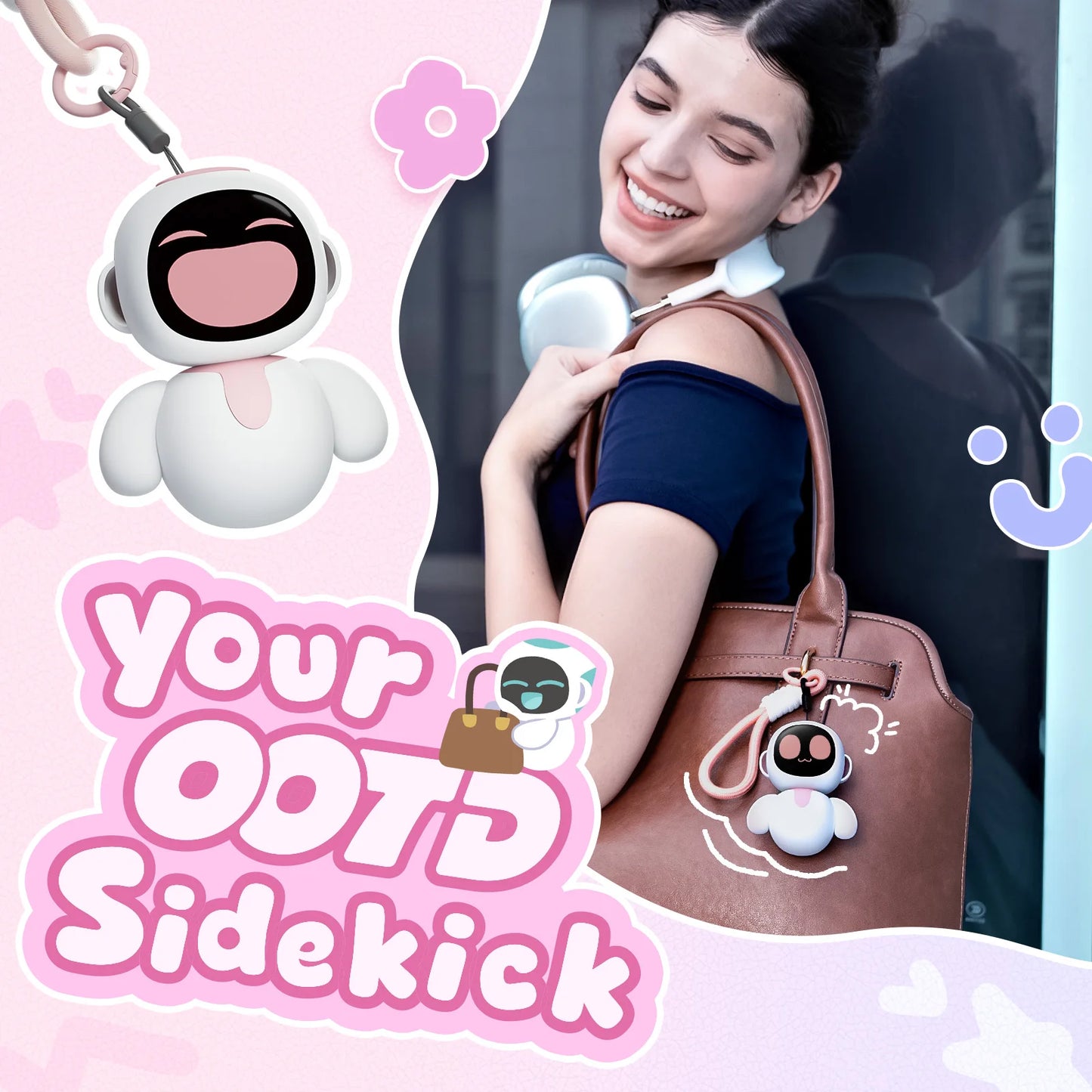 Eiliko Coral Pink - Your Tiny AI Charm Robot That Matches Every Daily Outfit, Fun Electronic Pendant Toys, for Couples and Best Friends.